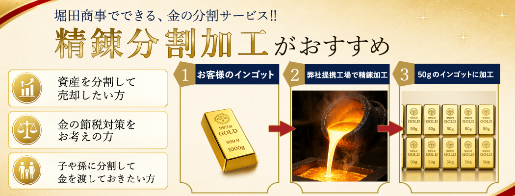 堀田商事でできる、金の分割サービス 精錬分割加工がおすすめ